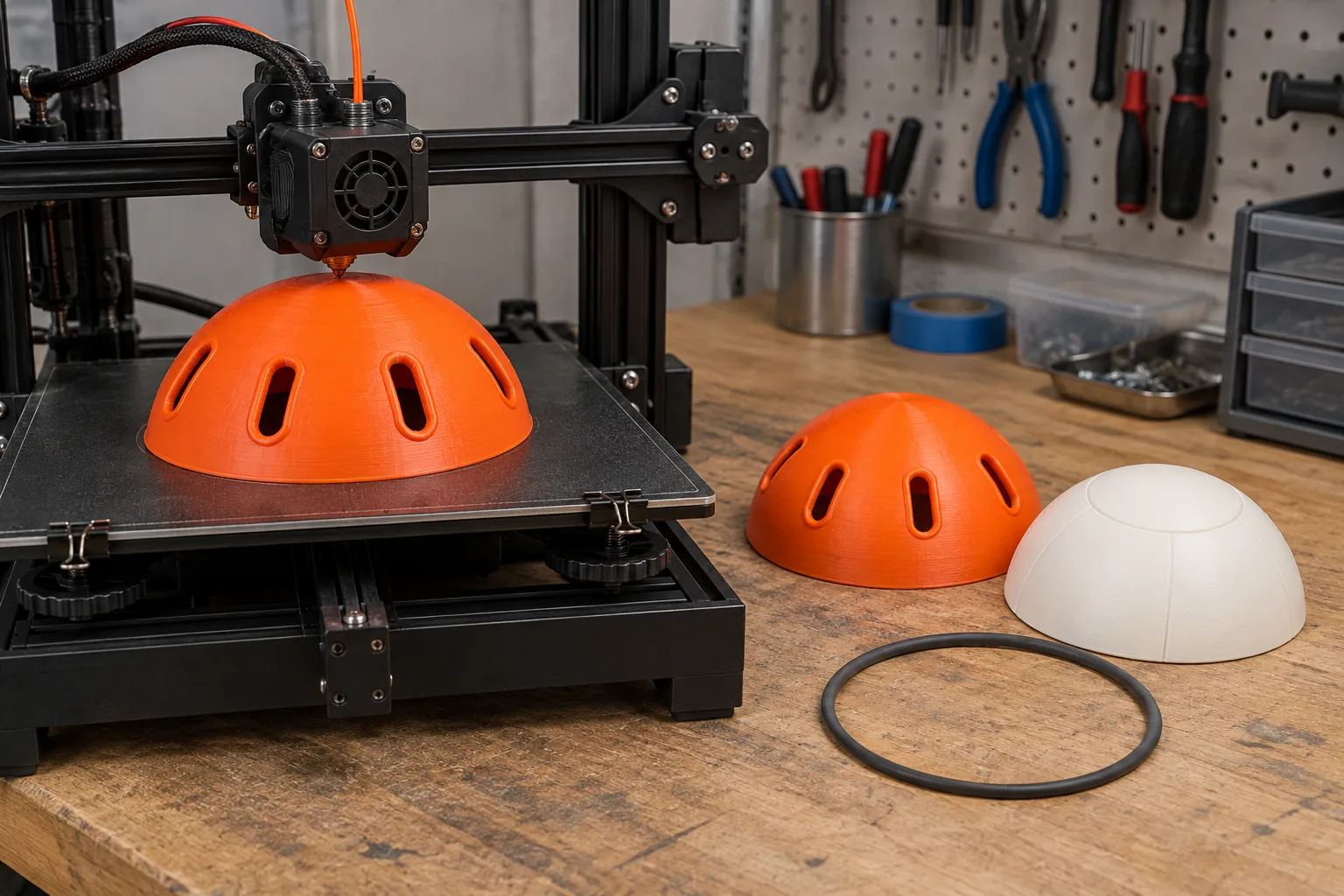 3D printer making a slotted hemisphere